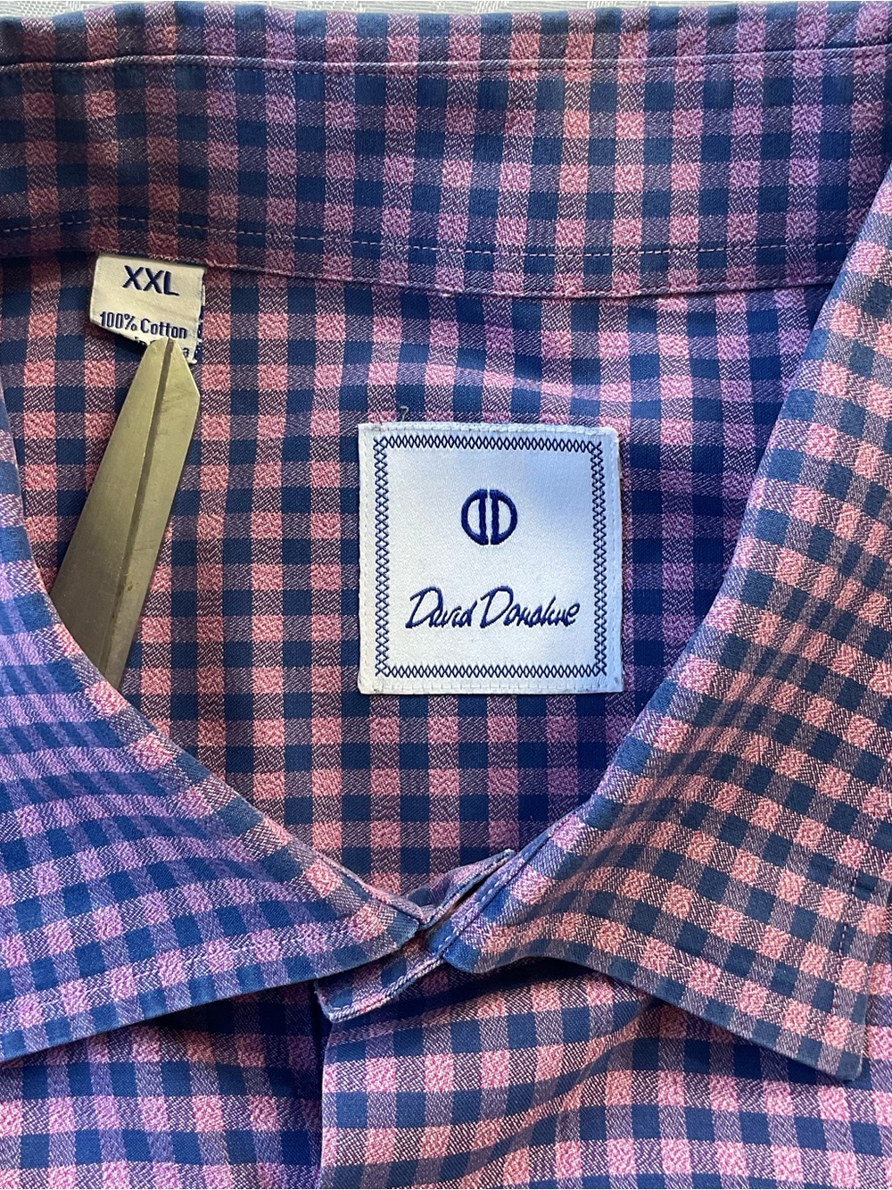 David Donahue Gingham Plaid Dress Shirt Mens Size XXL Pink Blue Cotton Luxury - Picture 8 of 9
